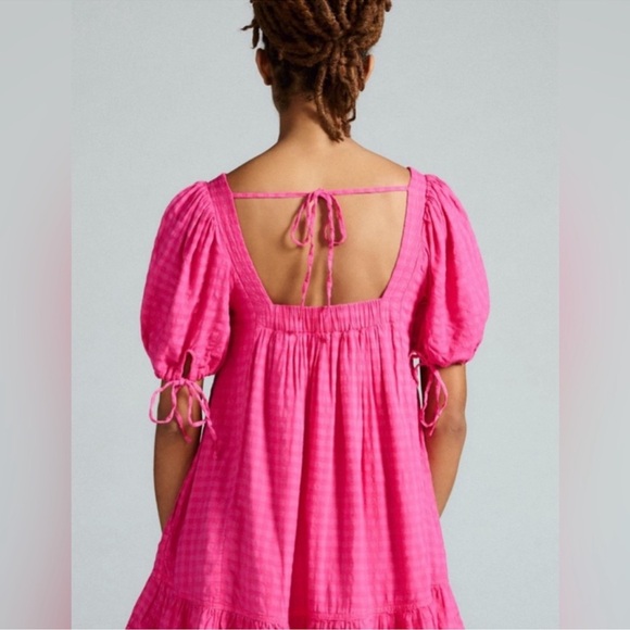 Anthropologie Pilcrow Babydoll Dress with tie in back💓🎀 Barbie pink - Picture 4 of 4